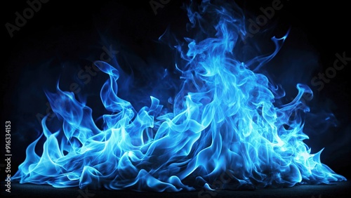 Abstract blue fire burning brightly in the darkness , flames, heat, elemental, mystical, power, energy, vibrant, intense