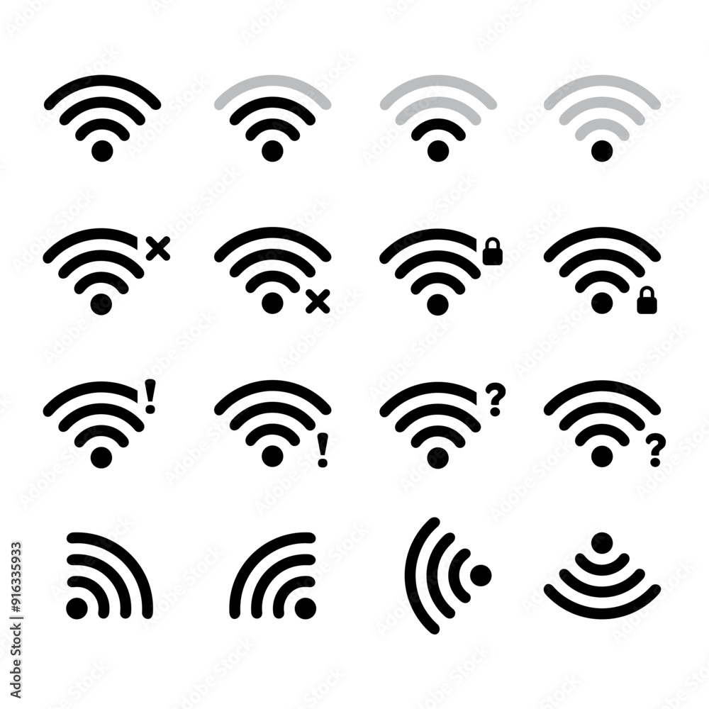 Wifi icon set. Signal vector icon design. Wireless icon or sign for remote internet access, web, website, application, computer graphics, cell phone, smartphone, laptop Wifi icon set. Signal vector icon design. Wireless icon or sign for remote internet access, web, website, application, computer graphics, cell phone, smartphone, laptop