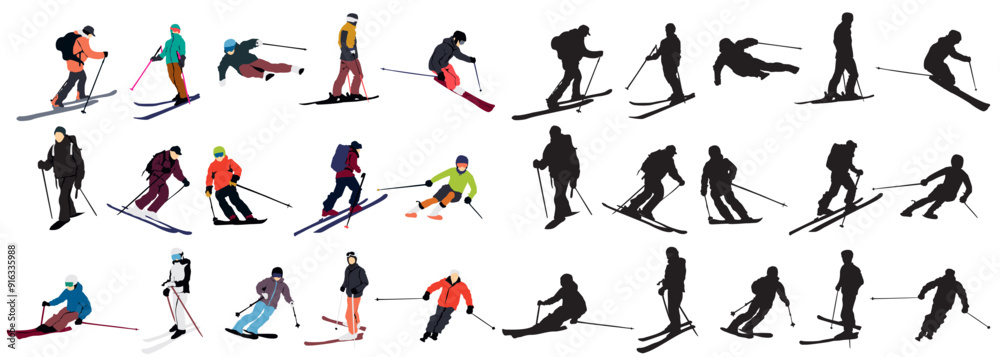 snow ski set of people skiing skier vector illustration white back ground full isolated collection winter sports snow ski set of people skiing skier vector illustration white back ground full isolated collection winter sports