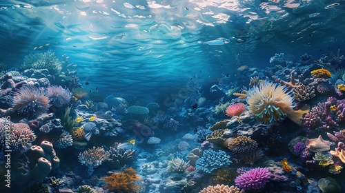 Underwater coral reef landscape super wide