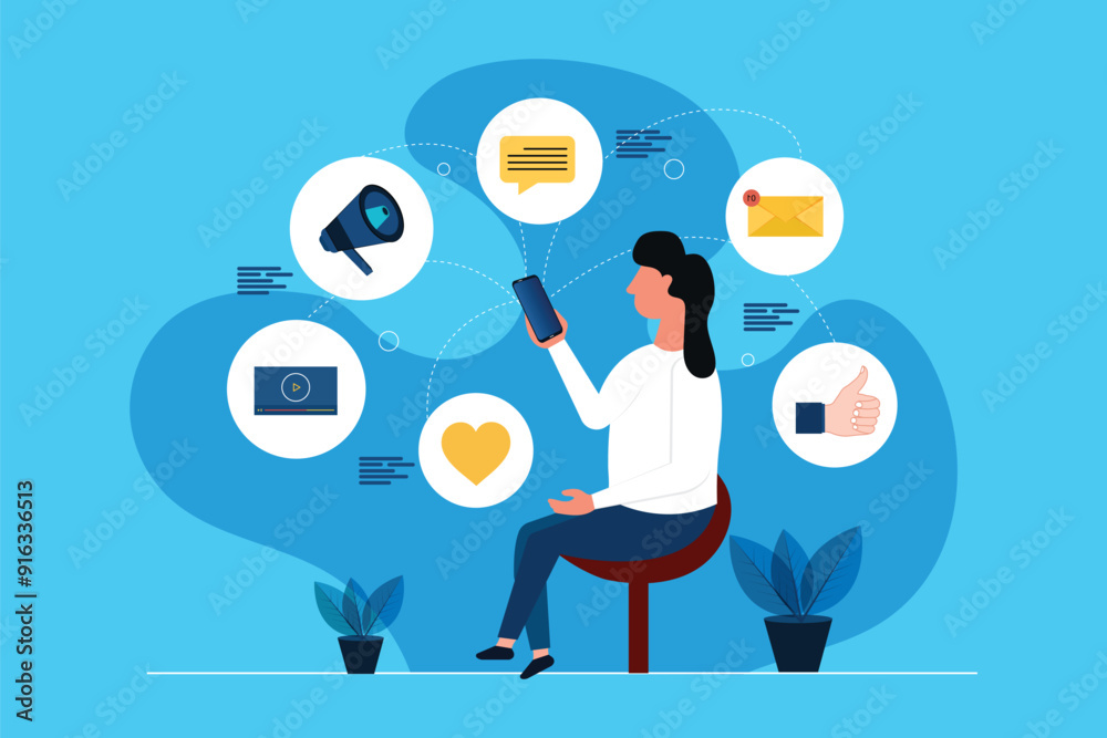 Young women use smart phone and surfing in social media, Girl chatting watching video, liking photos Young women use smart phone and surfing in social media, Girl chatting watching video, liking photos