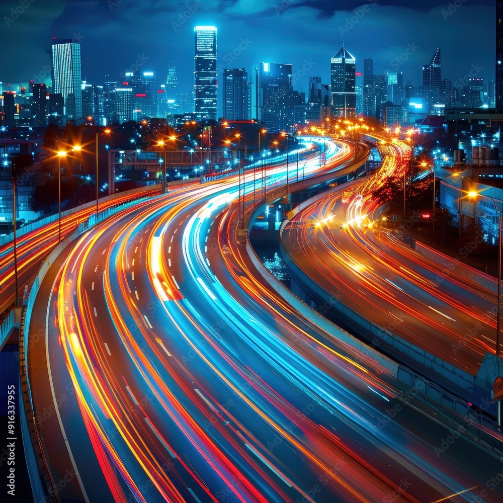 Fototapeta premium Cityscape with Traffic Lights at Night.