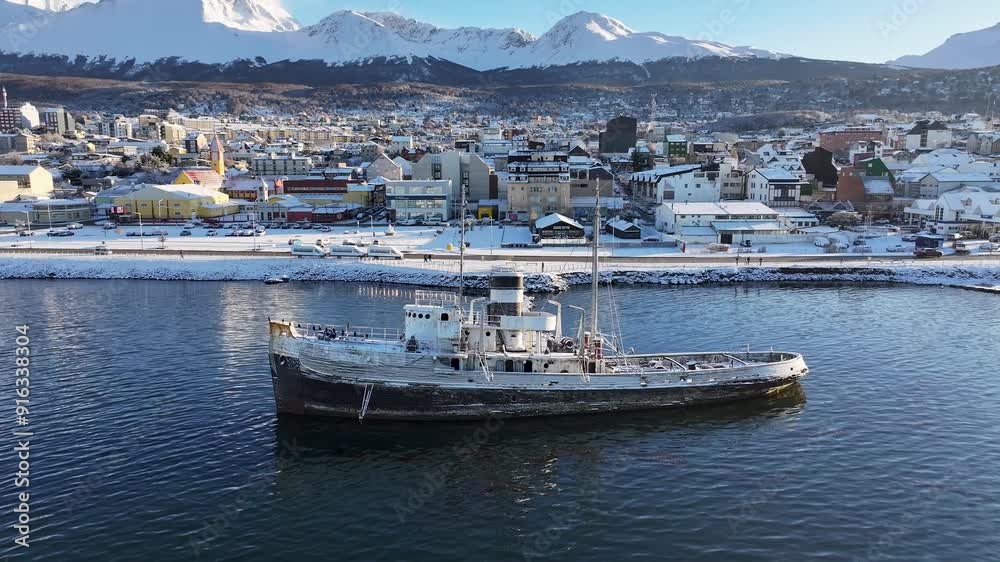 Saint Christopher Boat At Ushuaia In Tierra Del Fuego Argentina. Saint Christopher Boat. Ship Sculpture. Downtown Cityscape. Saint Christopher Boat At Ushuaia In Tierra Del Fuego Argentina. Saint Christopher Boat At Ushuaia In Tierra Del Fuego Argentina. Saint Christopher Boat. Ship Sculpture. Downtown Cityscape. Saint Christopher Boat At Ushuaia In Tierra Del Fuego Argentina.