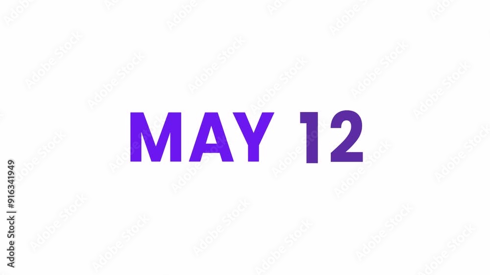 12th May calendar icon animation. Alpha matte with transparent background 4K resolution.