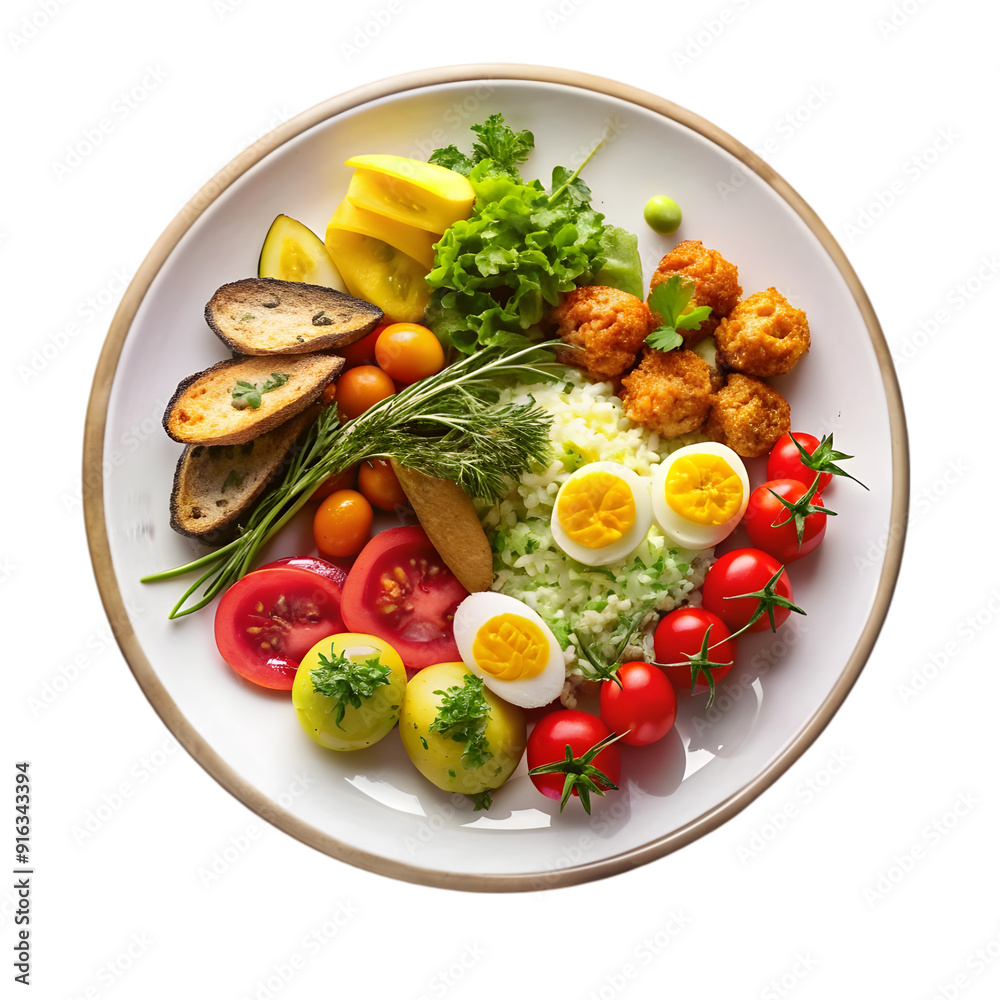 A plate of food with rice, tomatoes, limes, corn, and sausage on transparent background A plate of food with rice, tomatoes, limes, corn, and sausage on transparent background