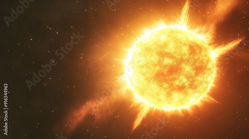 Realistic Depiction of the Sun with Detailed Surface and Fiery Solar Flares