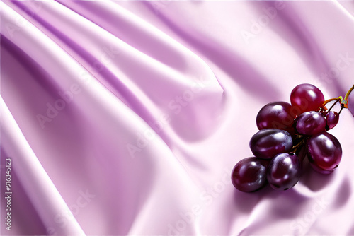 Elegant Product Background with Purple Satin Fabric and Fresh Grapes for Luxurious Food and Beverage Designs