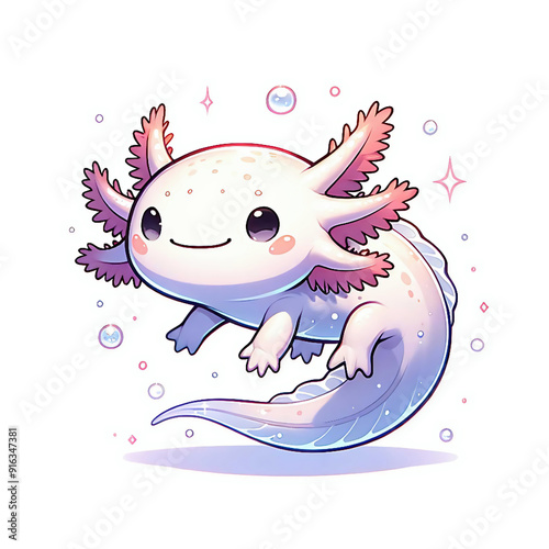 Wallpaper Mural Cute axolotl cartoon illustration aquatic design on white background Torontodigital.ca