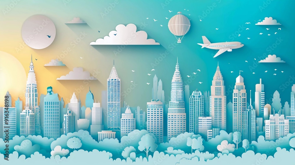 Anomalous view of Bangkok city skyline with world famous landmarks in paper cut style vector illustration Anomalous view of Bangkok city skyline with world famous landmarks in paper cut style vector illustration
