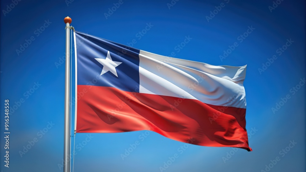 Naklejka premium Chilean flag waving with blue, white and red stripes, Chile, flag, waving, national symbol, patriotic