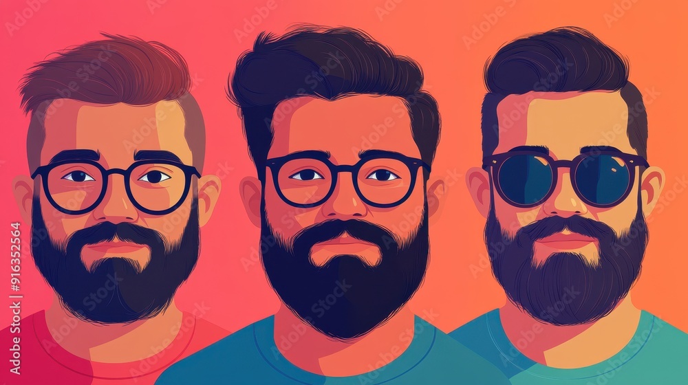 Celebrating World Beard Day: Diverse Friends with Stylish Beards in Minimalist Flat Illustration Style Celebrating World Beard Day: Diverse Friends with Stylish Beards in Minimalist Flat Illustration Style