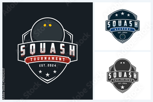 Squash logo sport design template, squash sport emblem vector, squash tournament logo badge design vector illustration