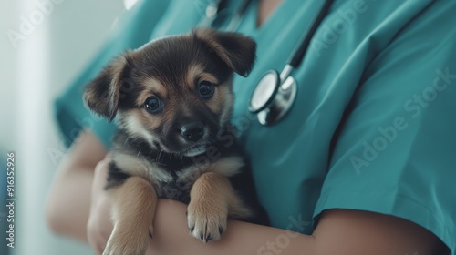 Joyful Canine Encounter at the Vet Clinic: A Warm and Healthy Check-up with a Needle in Sight