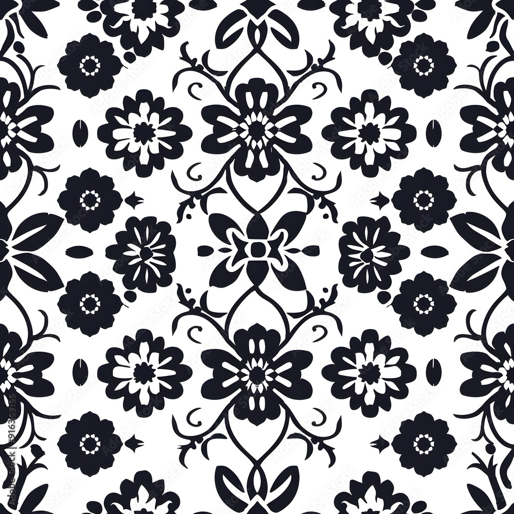 Elegant black and white floral pattern design.
