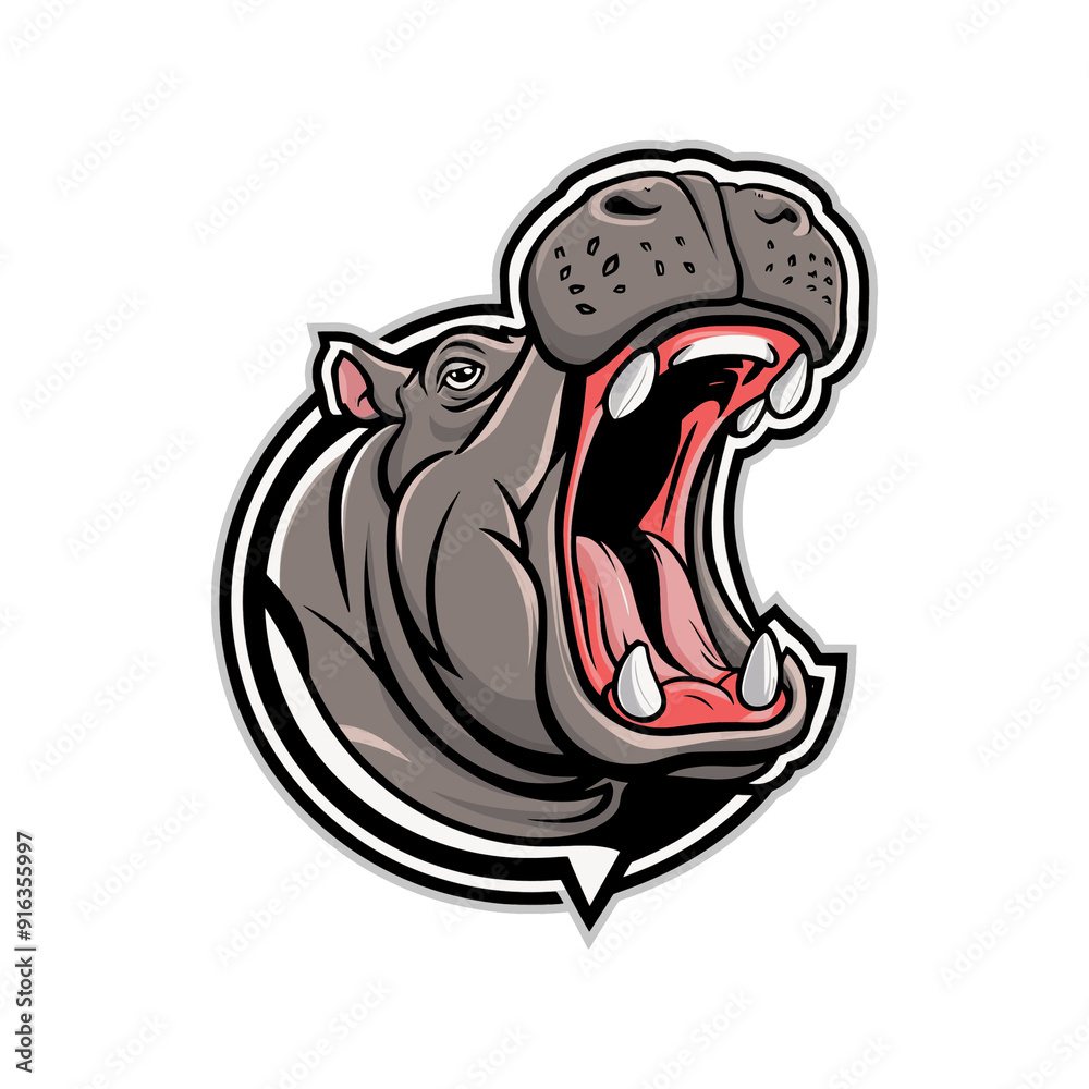 Obraz premium hippopotamus roar illustration design logo on white background