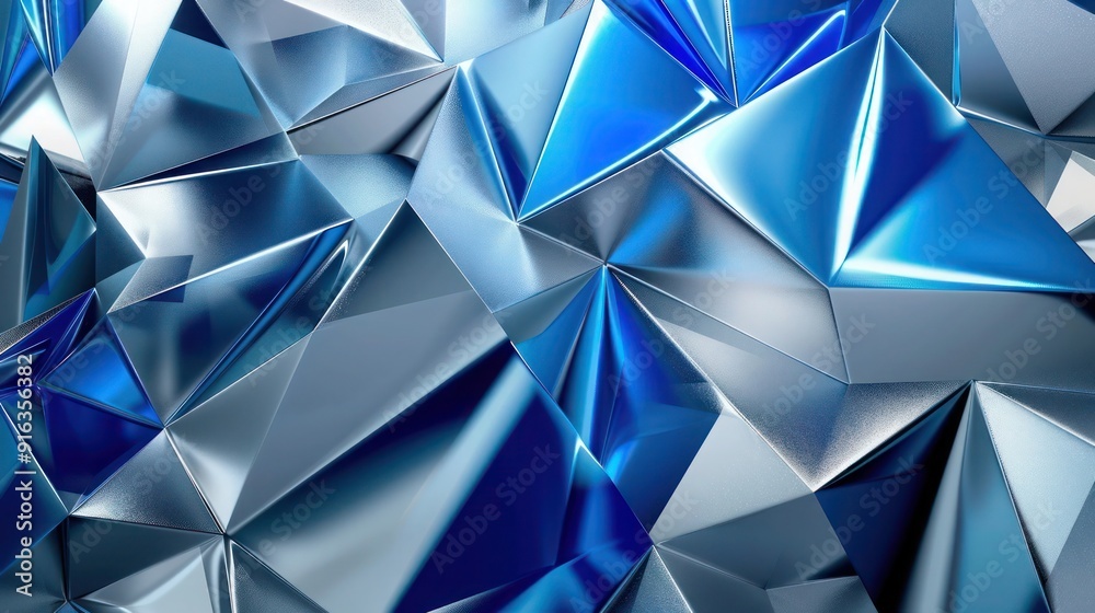 A 3D abstract background featuring geometric gradients in shades of vibrant blue and silver A 3D abstract background featuring geometric gradients in shades of vibrant blue and silver