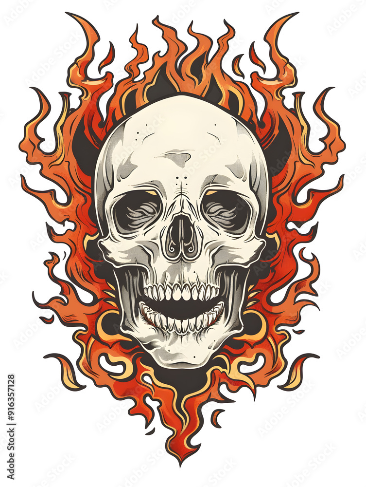 Skull and Tribal Flames traditional tattoo illustration Skull and Tribal Flames traditional tattoo illustration