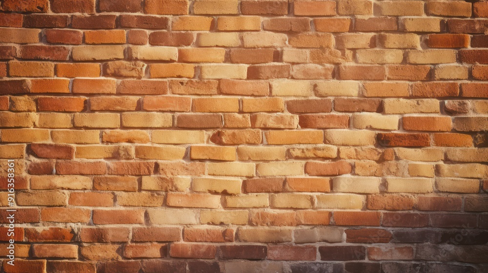 Photograph of a close-up brick wall background in warm afternoon sunlight Photograph of a close-up brick wall background in warm afternoon sunlight