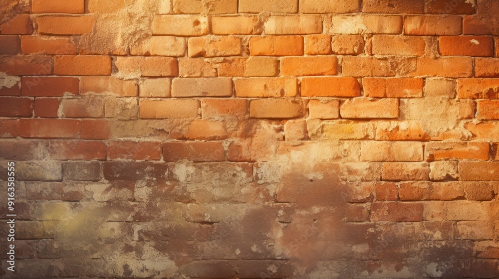 Photograph of a close-up brick wall background in warm afternoon sunlight