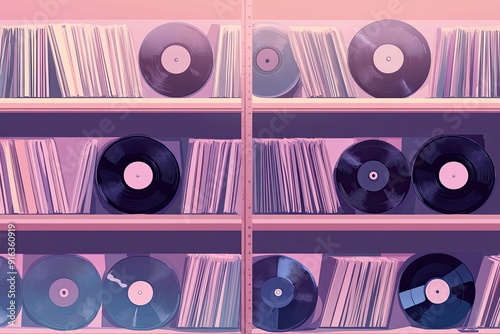 Selection of vinyl records seen on display 