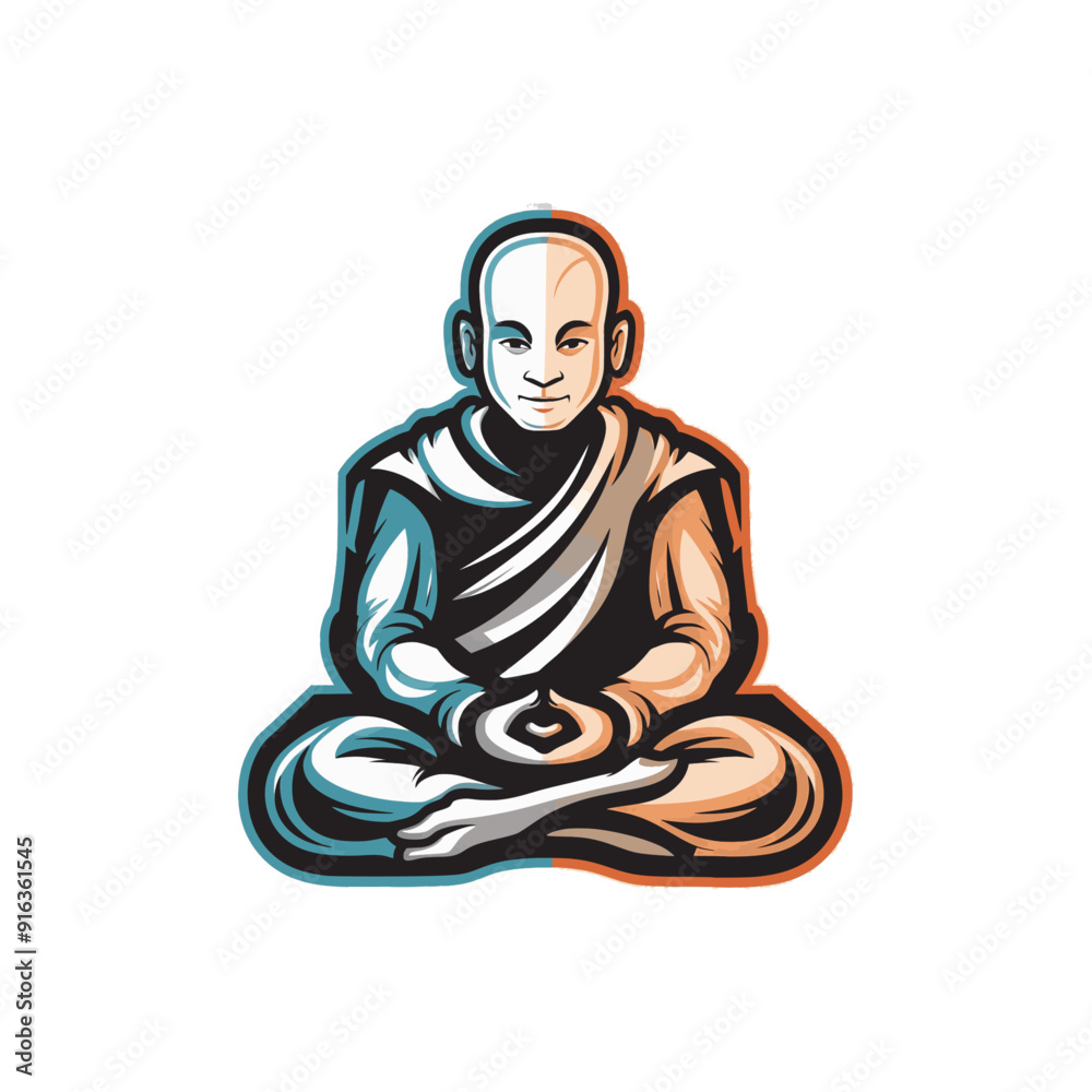Monk character meditate design illustration