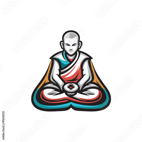 Monk character meditate illustration design logo