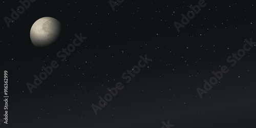 Half moon with stars and night sky background graphic illustration have blank space.