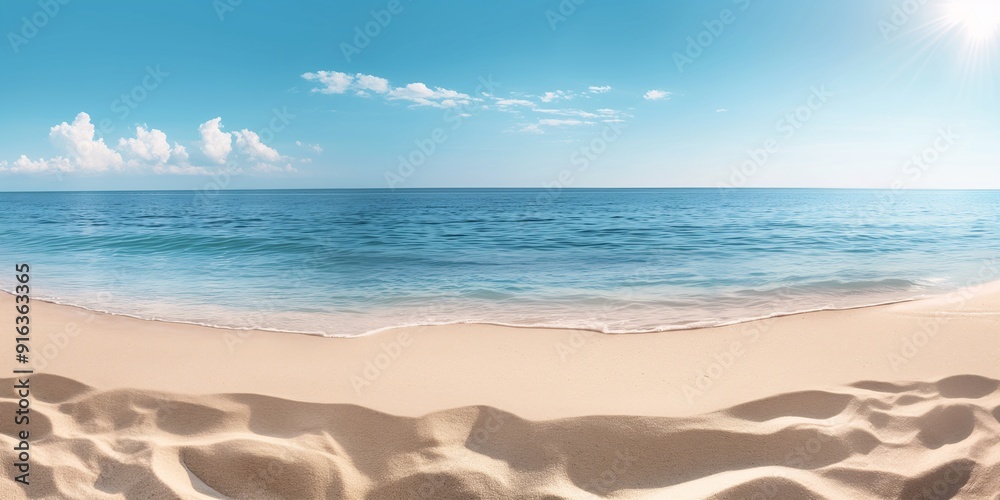 Paradise Found: Pristine white sand beach meets crystal clear turquoise waters under a vibrant blue sky. Paradise Found: Pristine white sand beach meets crystal clear turquoise waters under a vibrant blue sky.