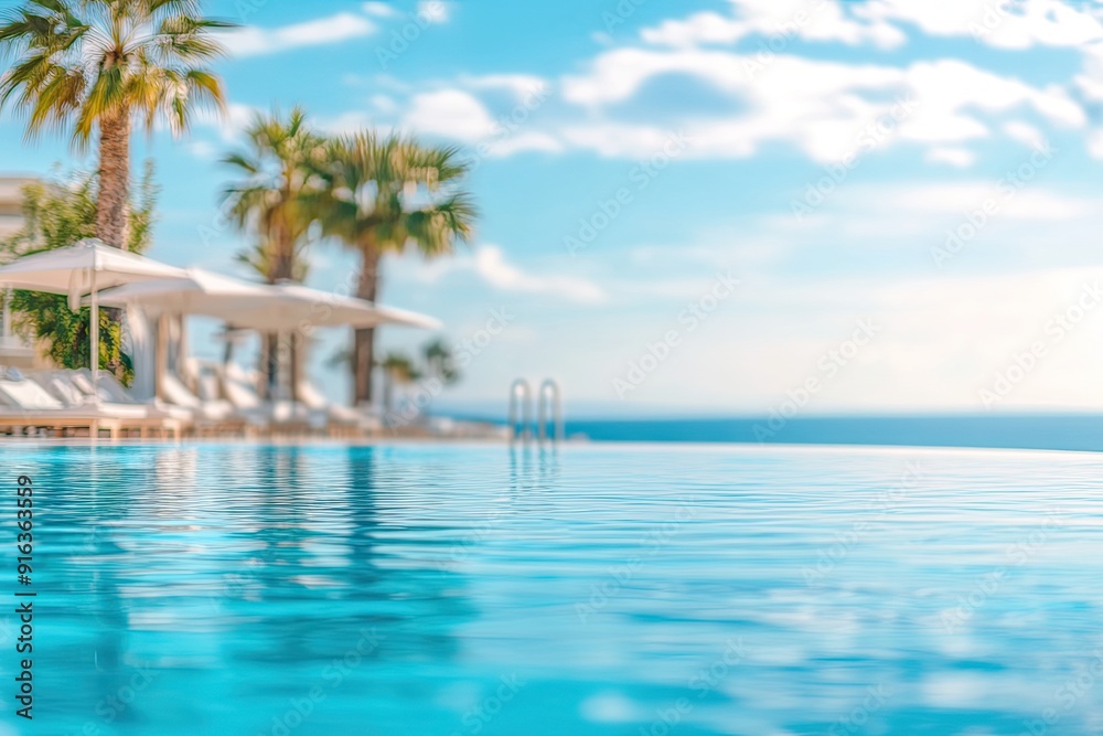Swimming pool area at a resort blurred panoramic background Swimming pool area at a resort blurred panoramic background