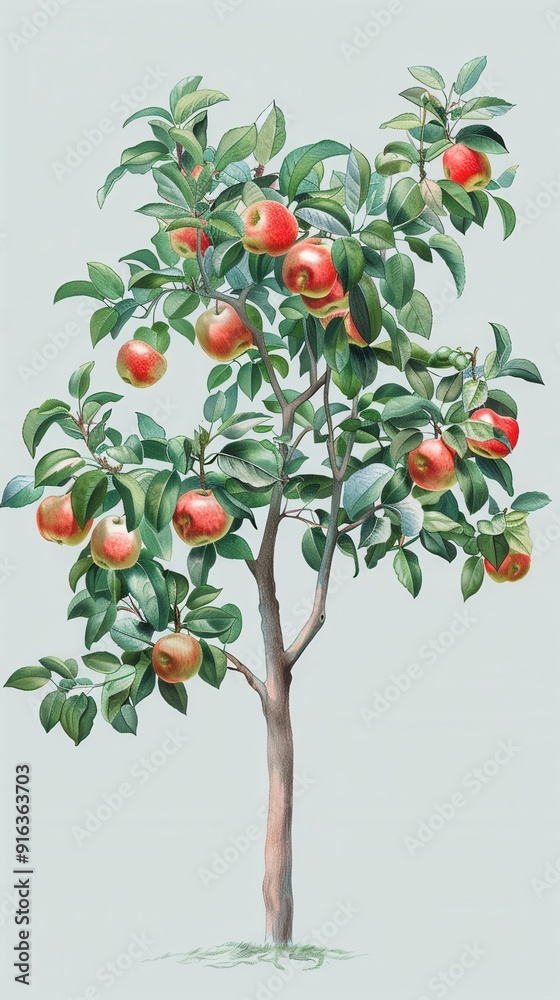 Enchanting Orchard. Lush fruit tree illustration with intricate details Enchanting Orchard. Lush fruit tree illustration with intricate details