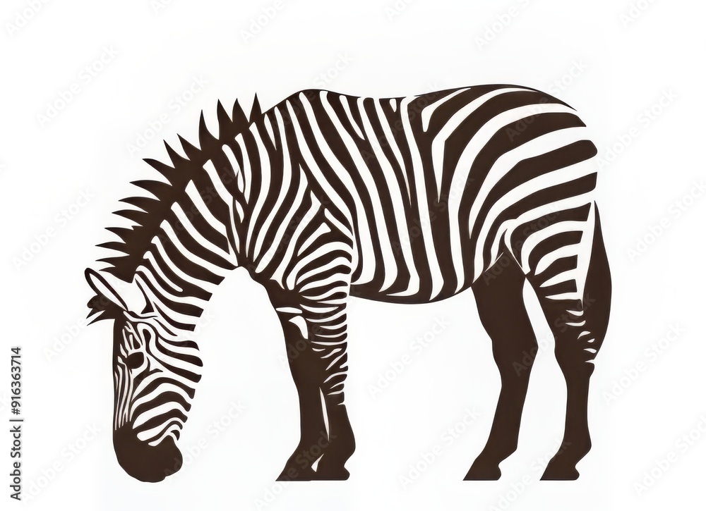 Fototapeta premium Stylized silhouette of a zebra grazing, showcasing bold stripes and strong posture.