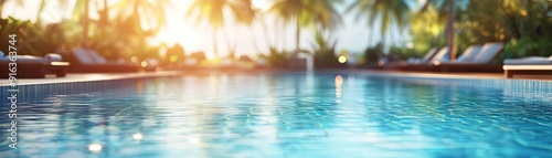 Swimming pool area at a resort blurred panoramic background