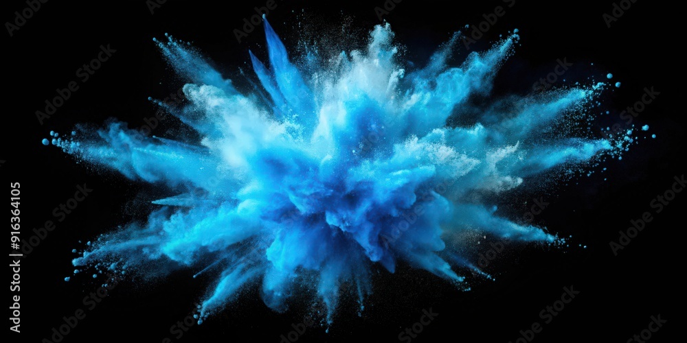 Fototapeta premium Blue sky color powder explosion on black background , vibrant, colorful, celebration, festival, party, abstract