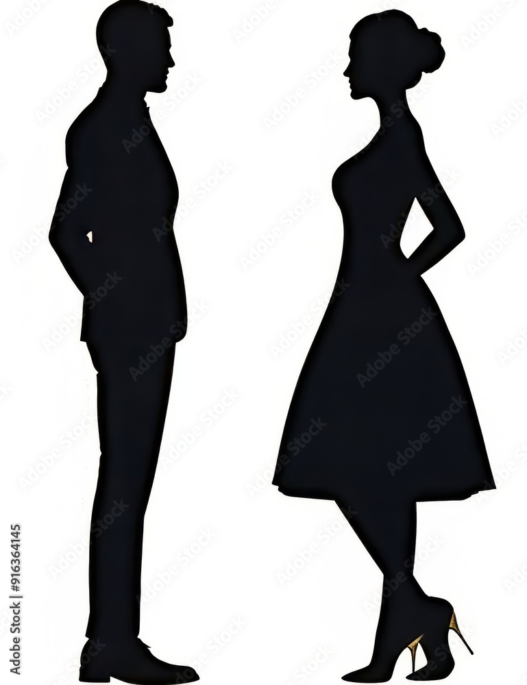 Silhouettes of a man and woman in formal attire, exuding elegance and intrigue. Silhouettes of a man and woman in formal attire, exuding elegance and intrigue.