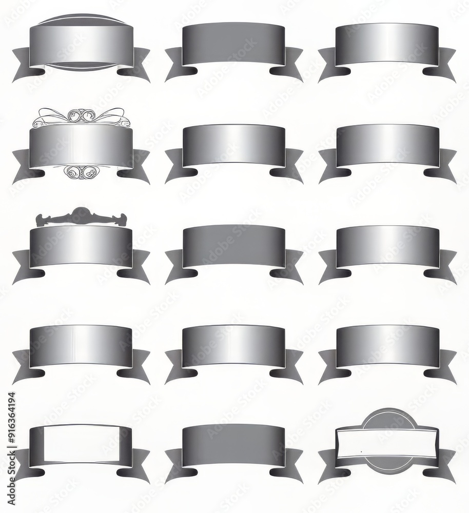 A collection of decorative gray ribbon banners for decorative purposes. A collection of decorative gray ribbon banners for decorative purposes.