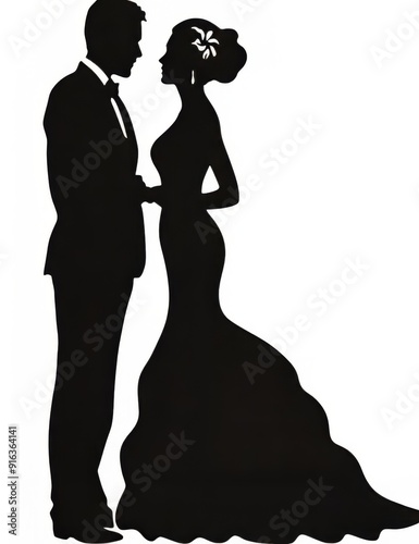 Wallpaper Mural Silhouette of a couple in elegant wedding attire, celebrating love and commitment. Torontodigital.ca
