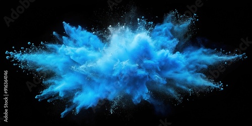 Abstract blue powder explosion on black background, creating a colorful cloud of dust , powder, splattered, background, explosion photo