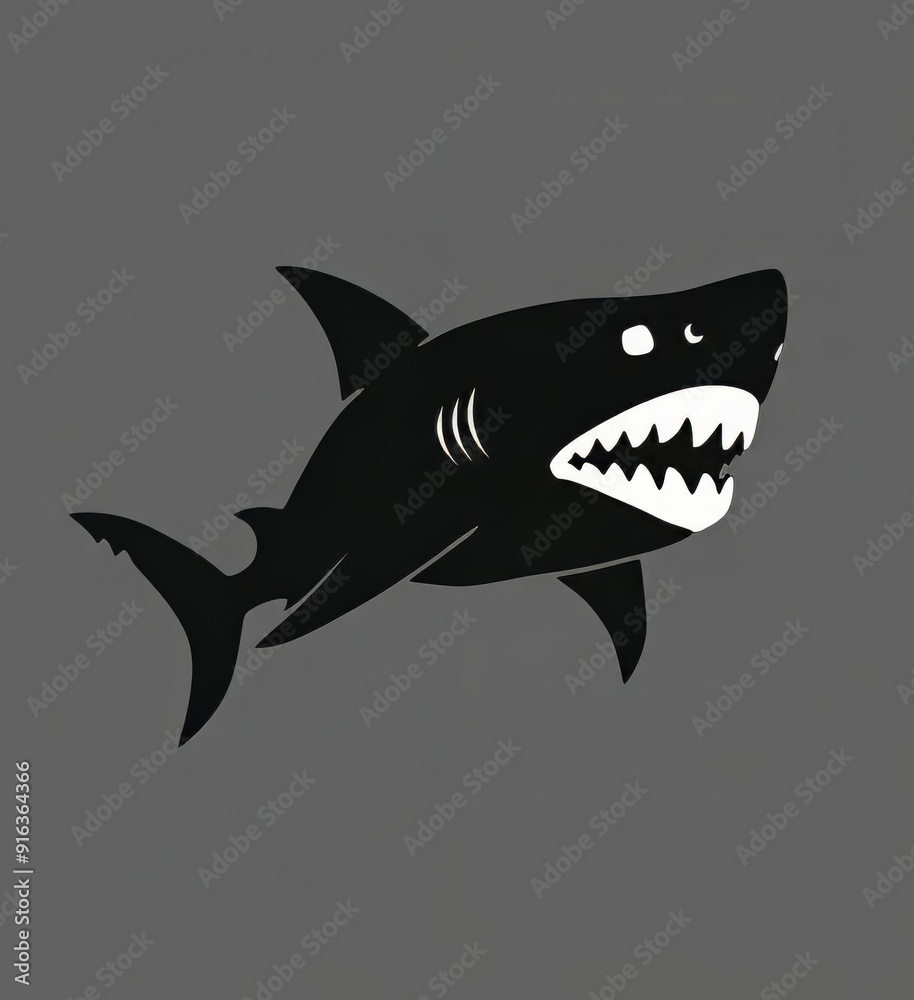 Illustration of a fierce black shark with sharp teeth on a grey background. Illustration of a fierce black shark with sharp teeth on a grey background.
