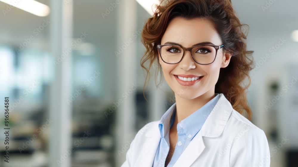 photograph of a beautiful female doctor wearing safety glasses smiling photograph of a beautiful female doctor wearing safety glasses smiling