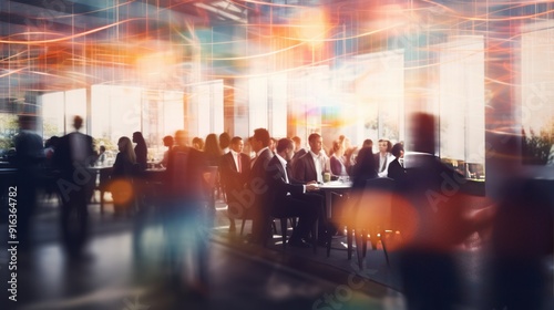 photograph of a blurred motion shot of a business conference