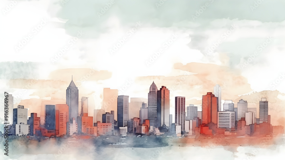 Business Districts watercolor style Business Districts watercolor style