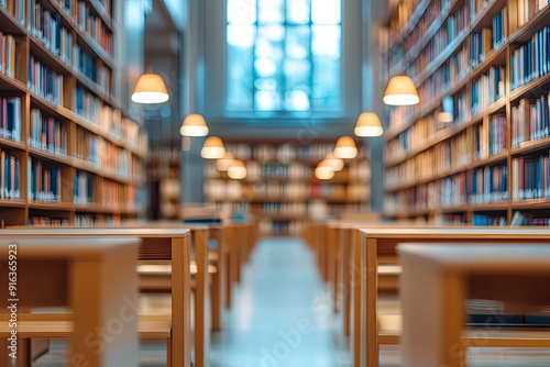 Wallpaper Mural University library with study desks blurred panoramic background Torontodigital.ca