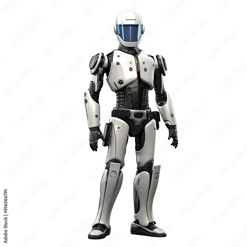 An illustration of a robot police looking at the camera An illustration of a robot police looking at the camera
