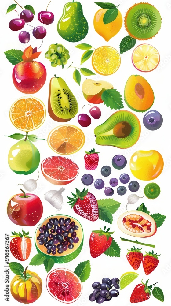 Colorful Fruit Display. High Detailed Fruits Images Concept Colorful Fruit Display. High Detailed Fruits Images Concept