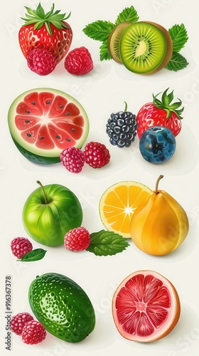 Vibrant Fruit Display. Fresh and Colorful Selection of Various Fruits photo