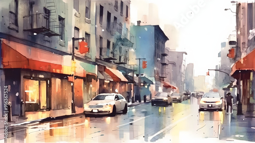 Wallpaper Mural Rainy Day Streets watercolor style Torontodigital.ca