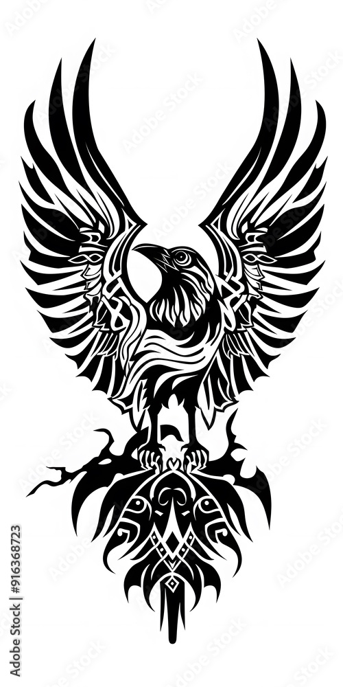 Tribal Crow Tattoo traditional tattoo illustration Tribal Crow Tattoo traditional tattoo illustration