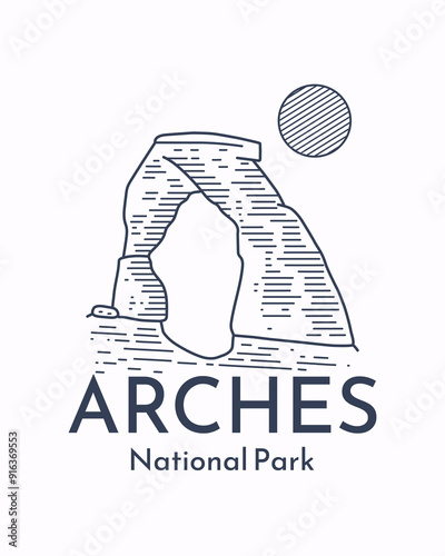 Arches National park Utah in mono line art