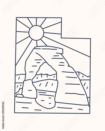 Arches National Park in Utah mono line art for t shirt patch badge sticker design