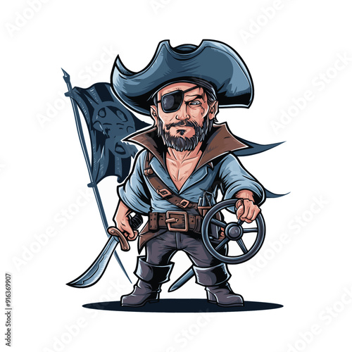 pirate hold sword and steering illustration